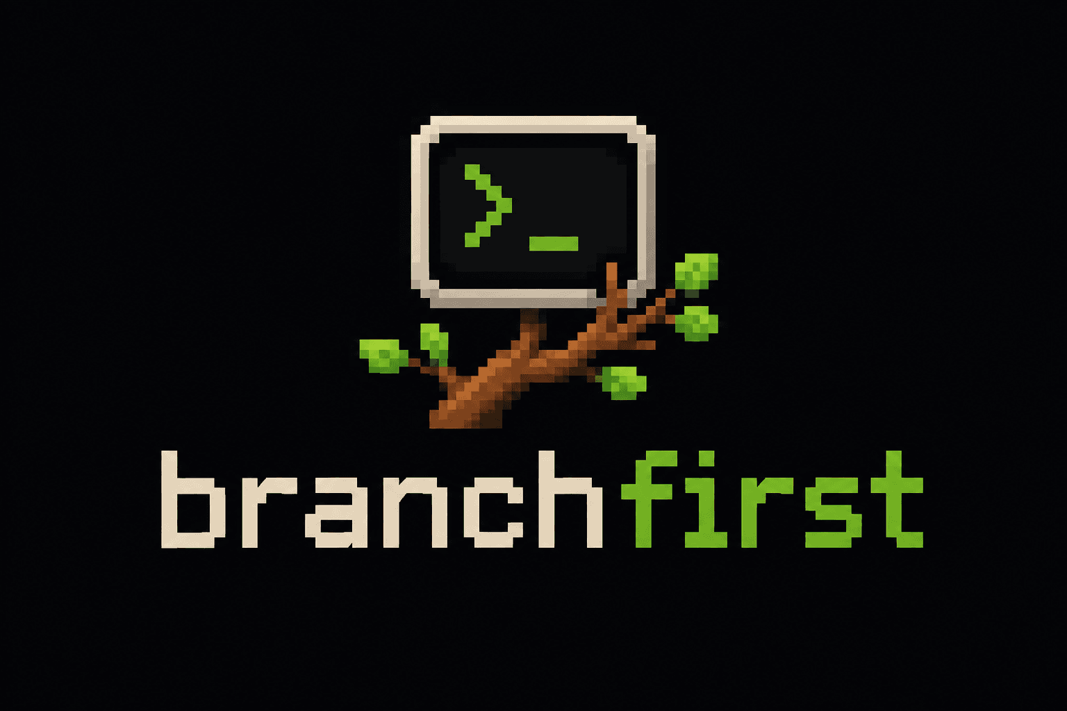 BranchFirst pixel-art terminal growing from a tree branch