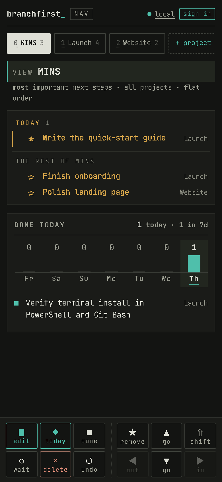 BranchFirst mobile web app with MINS and the touch command panel